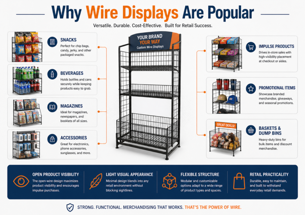 common uses of wire display racks