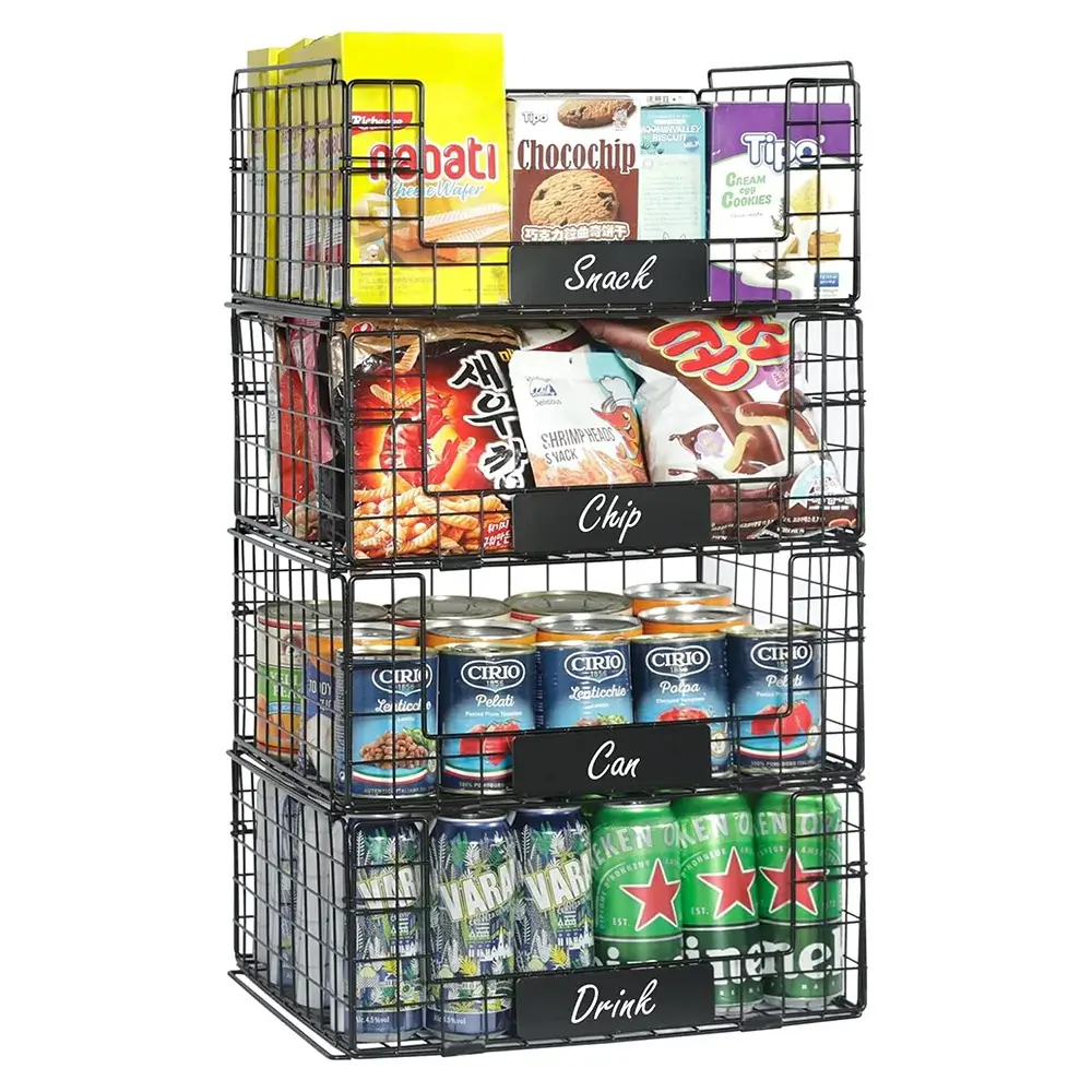four tier stackable wire basket display rack