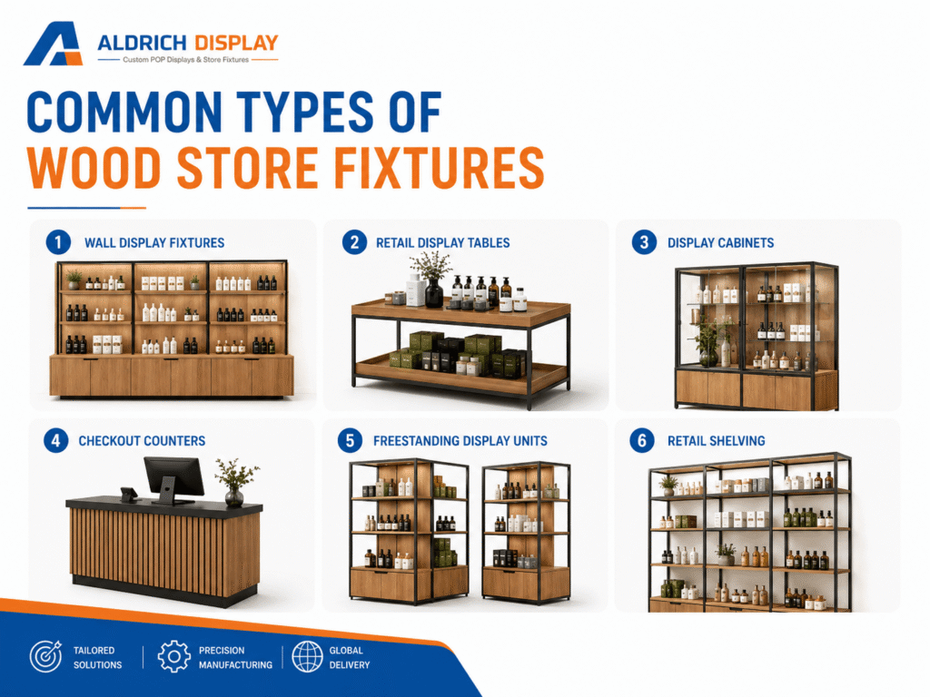 common types of wood store fixtures