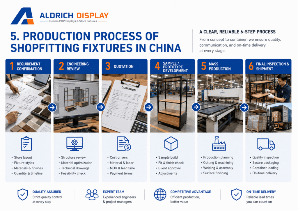production process of shopfitting fixtures in china