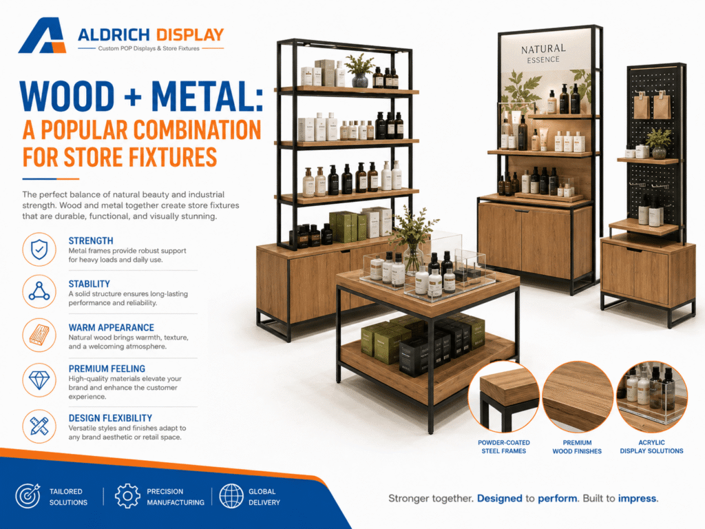 wood metal a popular combination for store fixtures
